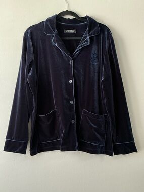 Lauren Ralph Lauren Navy Blue Velvet Pajama Top Notch Collar Shirt L